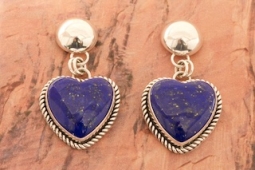 Artie Yellowhorse Genuine Blue Lapis Sterling Silver Heart Earrings